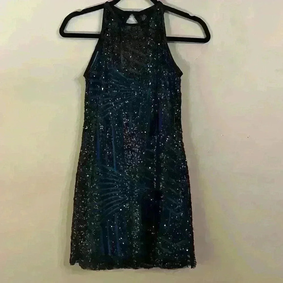 Curtain Call Teal with Black Sequin Overlay Jazz Dance Costume Dress J5246 - Picture 2 of 16